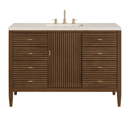 James Martin Vanities Myrrin 48" Free Standing Single Basin Hardwood Vanity Set with Stone Composite Top, Rectangular Sink, USB Port(s), and Electrical Outlet(s)