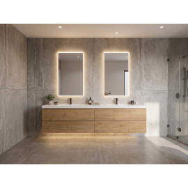 Angela 83.4" Contemporary Double Wall Mounted Vanity, Natural Oak TN-AG2120-NO