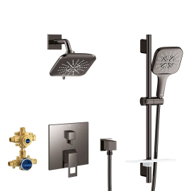 Grohe Eurocube Pressure Balanced Shower System with Shower Head, Hand Shower, Slide Bar, Shower Arm, and Valve Trim 29433A00