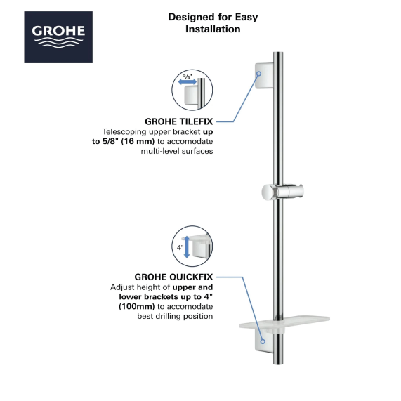 Bathtubs & Showers :: GROHE 26602000 RAINSHOWER 24” Shower Slide Bar ...