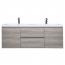 59" Angela Wall Mounted Modern Double Sink Vanity , Maple Grey