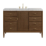 Includes Eternal Jasmine Pearl quartz vanity top and rectangular sink (may not be pictured on main image)

Included Components:

Covered under James Martin Vanities' 1 year limited warranty
Ash, poplar and walnut vanity cabinet with 1 door, 6 drawers and 1 shelf
Silestone quartz vanity top with 1 rectangular porcelain sink
Cabinet Features:

Constructed with a solid wood frame and plywood panels
One 120-volt UL rated electric outlet with USB ports and bamboo organizer included
Includes one soft-close door that opens to an interior shelf and three full-extension drawers that feature soft-close undermount glides
Toggle style door pulls
The drawer boxes feature English dovetail joinery, and an brushed aluminum laminate drawer liners for easy cleaning
Includes one removable bamboo drawer organizer
Cabinets are sealed with a premium finish for superior moisture and UV resistance
Vanity Top Features:

Vanity set includes a 3cm eased edge Eternal Jasmine Pearl quartz Silestone quartz top
Includes a white porcelain rectangular undermount sink that ships separately and mounting brackets for easy installation
Top is pre-drilled for 8" widespread faucet
Faucet not included
Quartz vanity tops are curated from a 95 percent blend of ground natural quartz with 5 percent polymer resin to create an ultra-durable and low maintenance surface
Quartz requires no sealing and resists staining and corrosion from liquids, including most household cleaning products
Center drain location provides optimal draining capability
Equipped with an overflow to help prevent water overflow and spillage from occurring
Cabinet Specifications:

Cabinet Width: 48" (from left to right)
Cabinet Height: 34-1/16" (from top to bottom)
Cabinet Depth: 23-1/2" (from front to back)
Number of Doors: 1
Number of Drawers: 6
Number of Shelves: 1
Vanity Top Specifications:

Vanity Top Width: 48" (left edge to right edge)
Vanity Top Depth: 23-1/2" (front edge to back edge)
Vanity Top Thickness: 3 cm (1-3/16")
Number of Basins: 1
Number of Faucet Holes: 3
Faucet Centers: 8" (distance between the installation holes for the faucet handles)