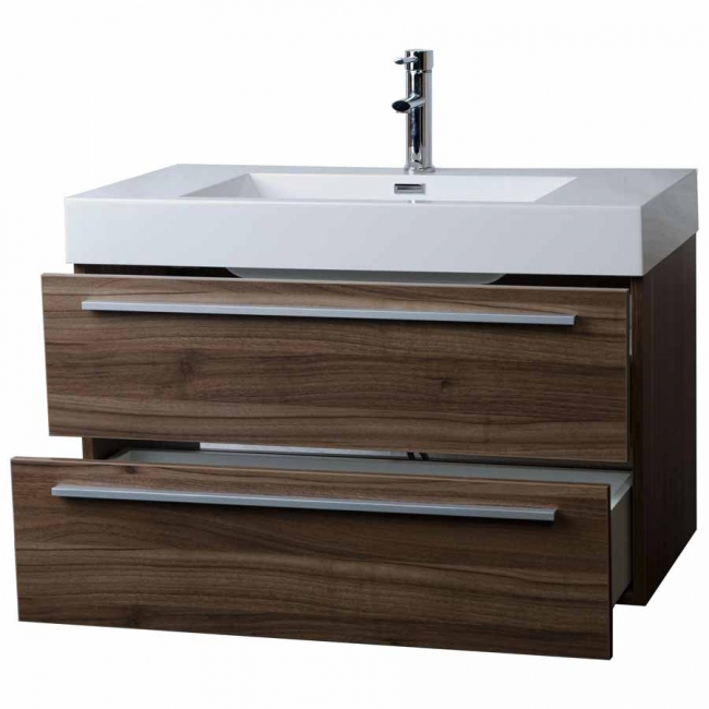 35.5" Wall-Mount Contemporary Bathroom Vanity Walnut TN-M900-WN