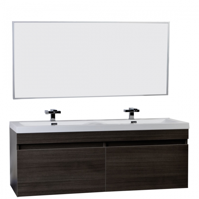 57" Double Sink Vanity Set with Wavy Sinks in Grey Oak TN-A1440-GO