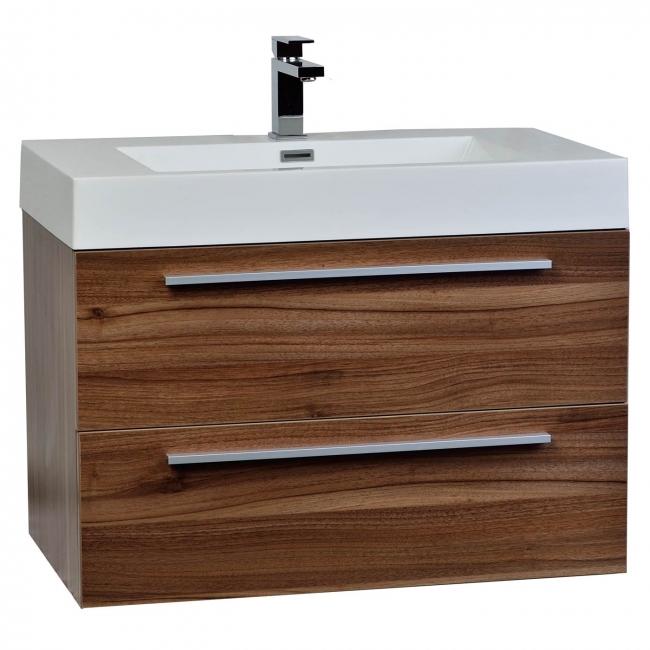 31.5" Wall-Mount Contemporary Bathroom Vanity Set in Walnut TN-M800-WN