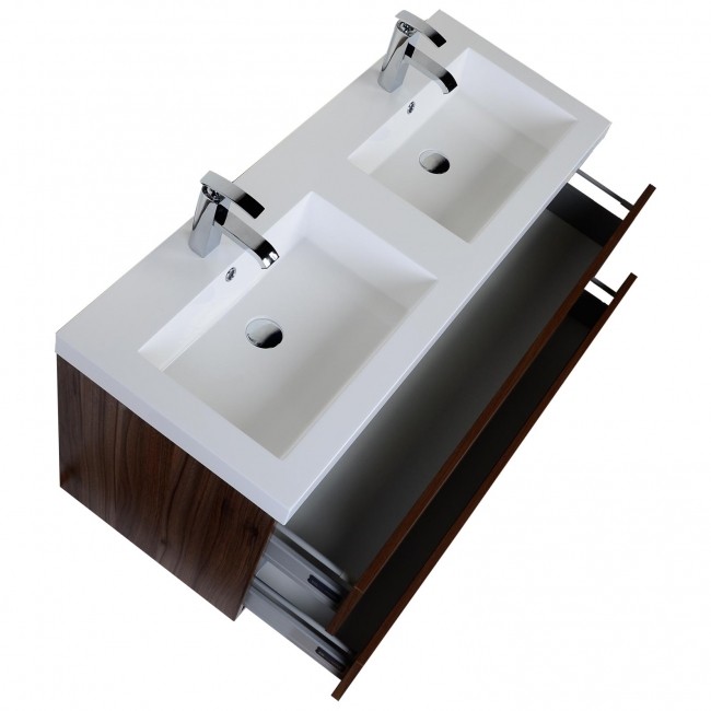 Valencia 48" Wall-Mount Double Bathroom Vanity Set Walnut Optional Mirror RS-DG1200-WN