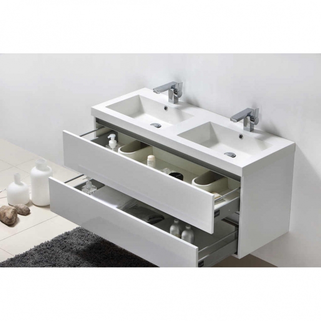 Valencia 47" Wall-Mount Double Bathroom Vanity Set Grey Oak Optional Mirror RS-DG1200-GO