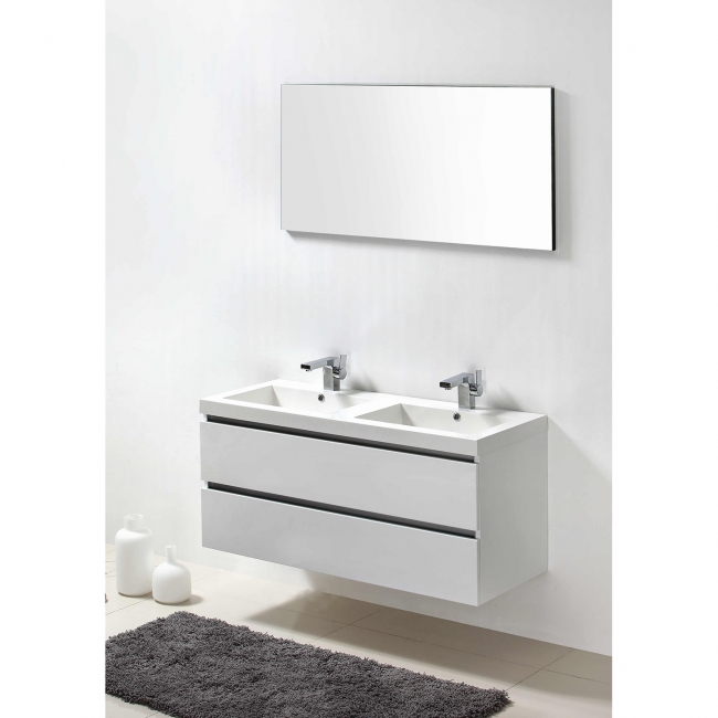 Valencia 47" Wall-Mount Double Bathroom Vanity Set Glossy White RS-DG1200-HGW