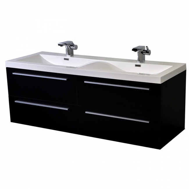 57" Modern Double Sink Vanity Set with Wavy Sinks - Black TN-A1440-BK