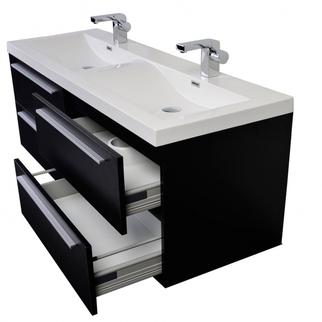 57" Modern Double Sink Vanity Set with Wavy Sinks - Black TN-A1440-BK