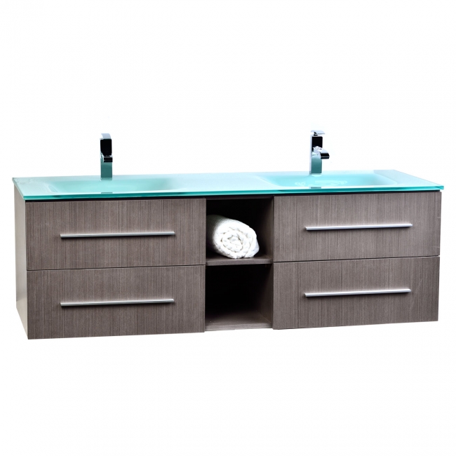 Savona Solid Wood 60" Wall-mounted Double Bathroom Vanity Set VM-V18183-LGO Ligh Grey Oak