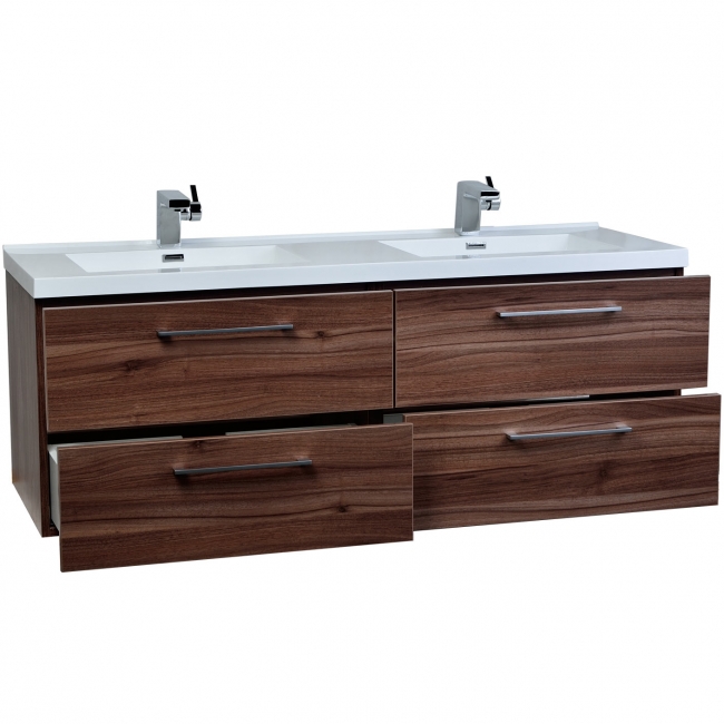 Camino 59.5" Modern Double Vanity Set Wall Mount Walnut TN-A1510-WN