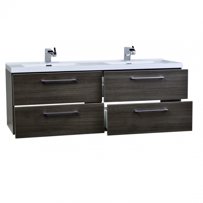 Buy 59" Modern Double Vanity Set Wall Mount Grey Oak TN-A1510-GO