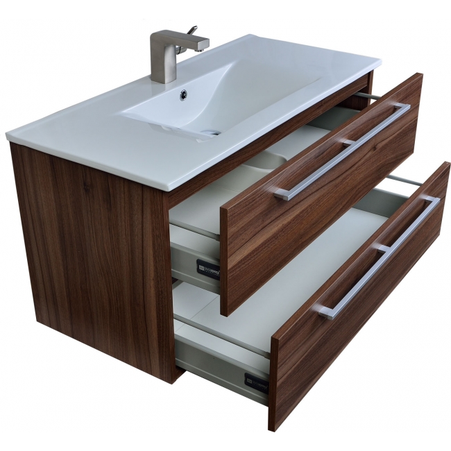 Caen 40" Wall-Mount Modern Bathroom Vanity Set in Walnut Optional Mirror RS-DM1000-WN