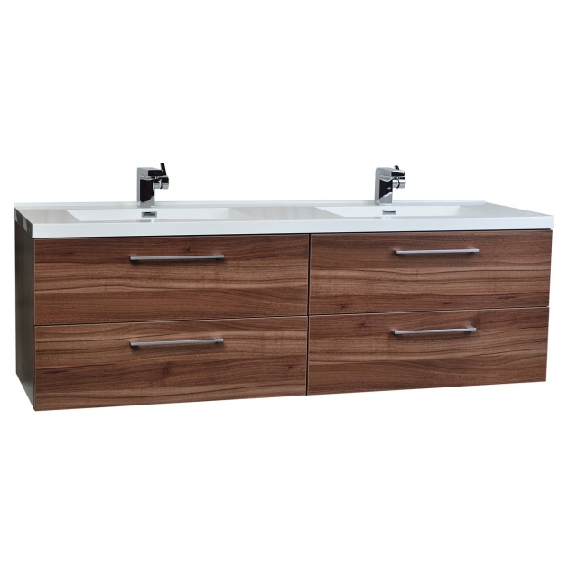 Camino 67" Modern Double Vanity Set Wall Mount in Walnut  Optional Mirror TN-A1710-WN