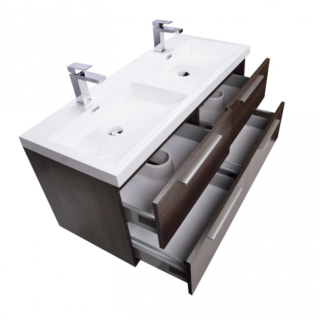 Buy 47 Inch Wall Mounted Modern Double Bathroom Vanity in Grey OakTN-T1200D-GO on Conceptbaths.com