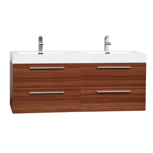 54" Modern Double-sink Vanity Set with Drawers - Teak TN-B1380-TK