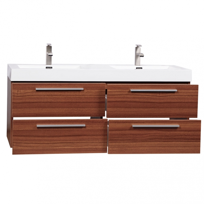 54" Modern Double-sink Vanity Set with Drawers - Walnut TN-B1380-WN4" Modern Double-sink Vanity Set with Drawers - Teak TN-B1380-TK