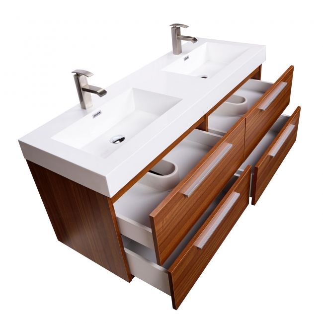 4" Modern Double-sink Vanity Set with Drawers - Teak TN-B1380-TK