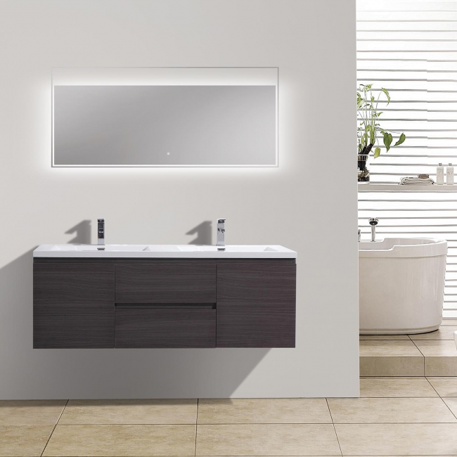 59" Angela Wall Mounted Modern Double Vanity in Char Oak TN-AG1500-1D-CO