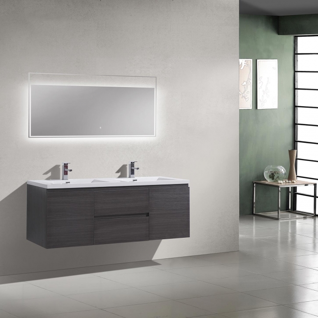 Buy 59 Inch Angela Wall Mounted Modern Double Vanity in Char Oak TN-AG1500-1D-CO  | Conceptbaths.com