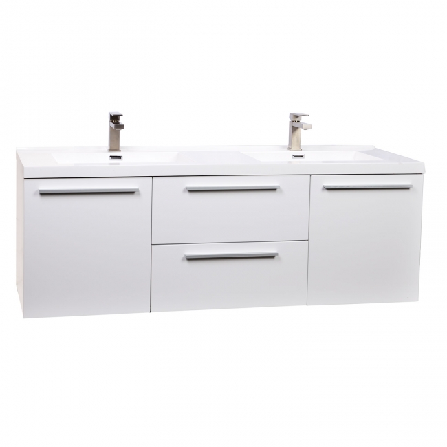 59" Wall Mounted Modern Double Vanity in High Gloss White TN-NT1500D-HGW