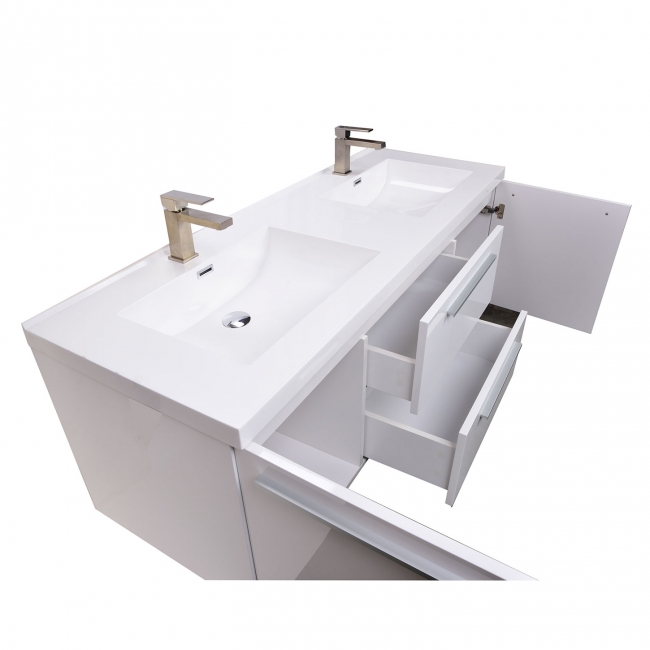 Buy 59 INCH  Wall Mounted Modern Double Vanity in High Gloss White TN-NT1500D-HGW  | Conceptbaths.com