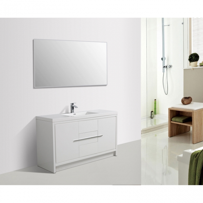 CBI Enna 59 Inch Single Modern Bathroom Vanity in High Gloss White TN-LA1500S-HGW