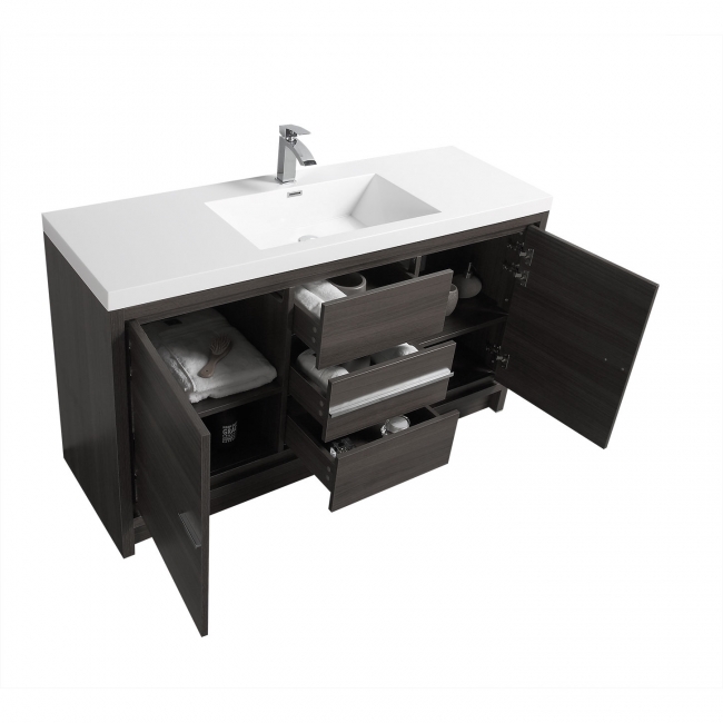 CBI Enna 59 Inch Single Modern Bathroom Vanity in Grey Oak TN-LA1500S-GO