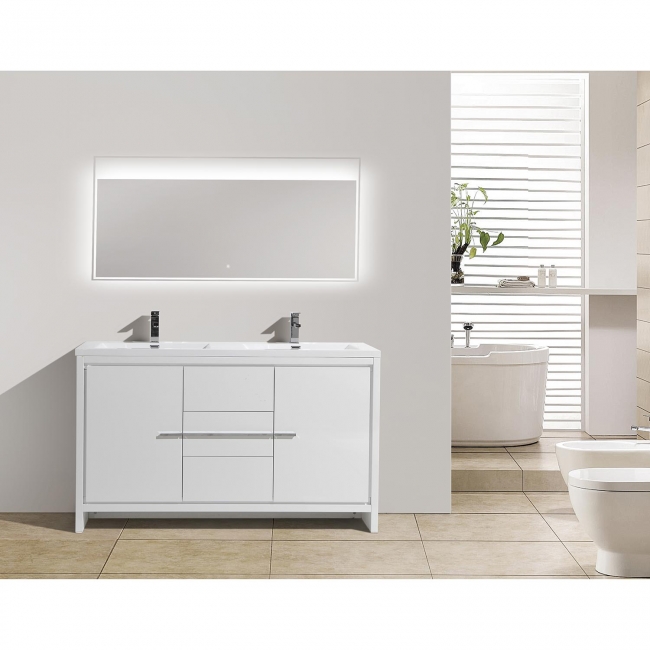CBI Enna 59 Inch Double Bathroom Vanity in High Gloss White TN-LA1500D-HGW