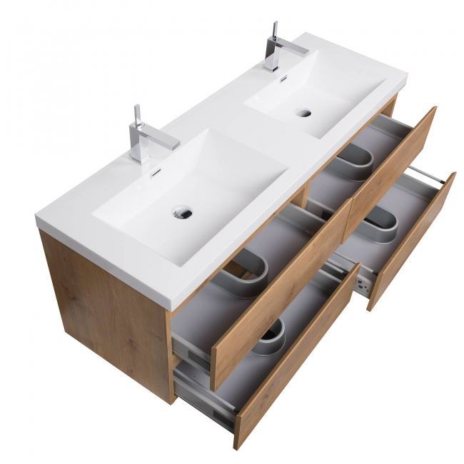 Buy Angela 59 Inch Contemporary Double Wall Mounted Natural Oak TN-AG1500D-NO on conceptbaths.com, FREE SHIPPING