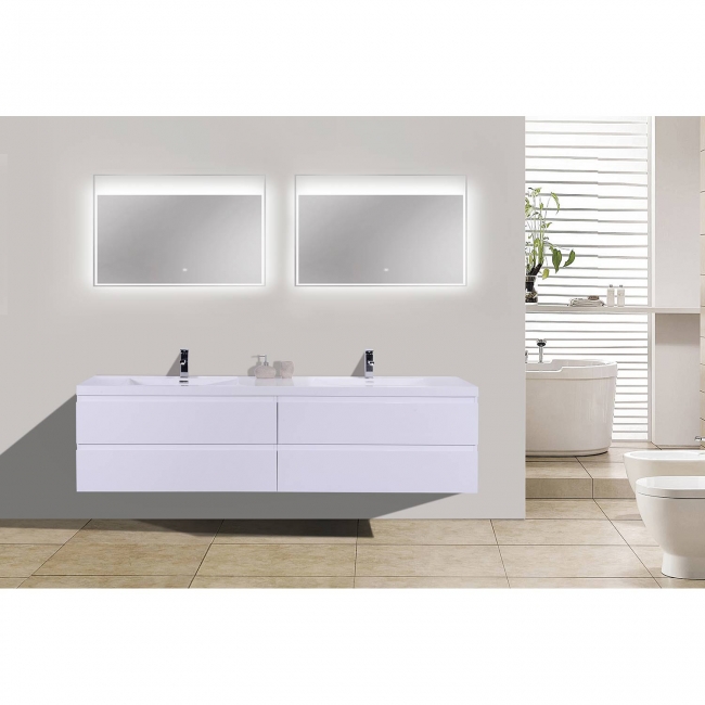 Angela 83.4" Contemporary Double Wall Mounted High Gloss White Grey TN-AG2120-1-HGW