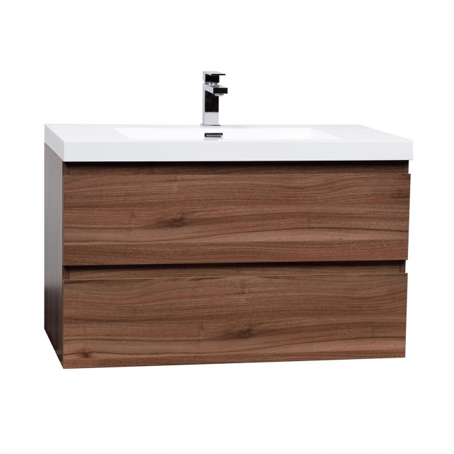 Angela 35.4" Wall-Mount Bathroom Vanity in Walnut TN-AG900-1-WN