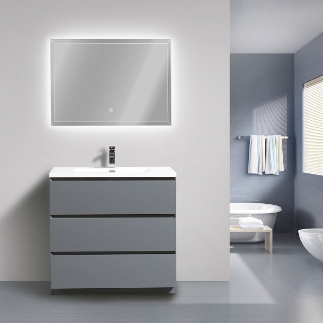 Edison 35.5" Single Bathroom Vanity Set Glossy Iron Grey TN-ED900-HGIG