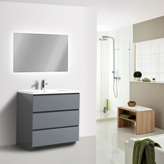Edison 35.5" Single Bathroom Vanity Set Glossy Iron Grey TN-ED900-HGIG