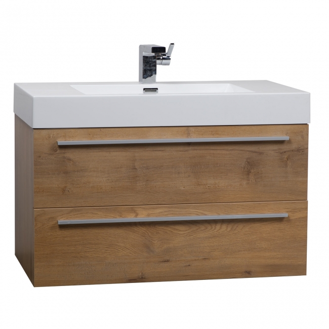 35.5" Wall-Mount Contemporary Bathroom Vanity Natural Oak TN-M900-NOK