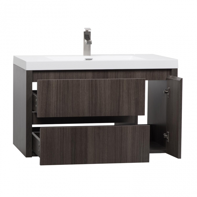 35.25" Angela Wall Mounted Modern Single Vanity Grey Oak TN-AS900-GO