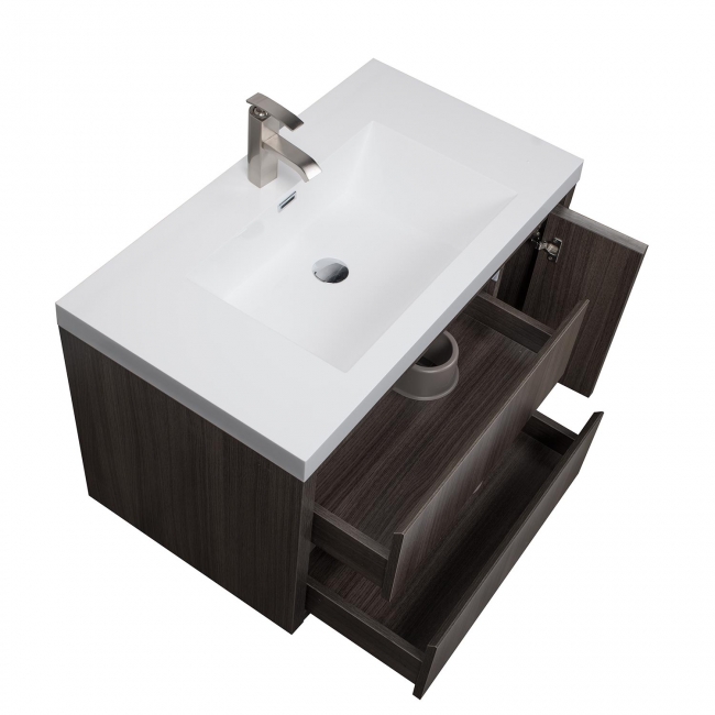 35.25" Angela Wall Mounted Modern Single Vanity Grey Oak TN-AS900-GO