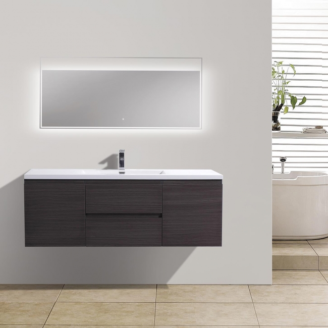 59" Angela Wall Mounted Modern Single Vanity in Char Oak TN-AG1500-1S-CO