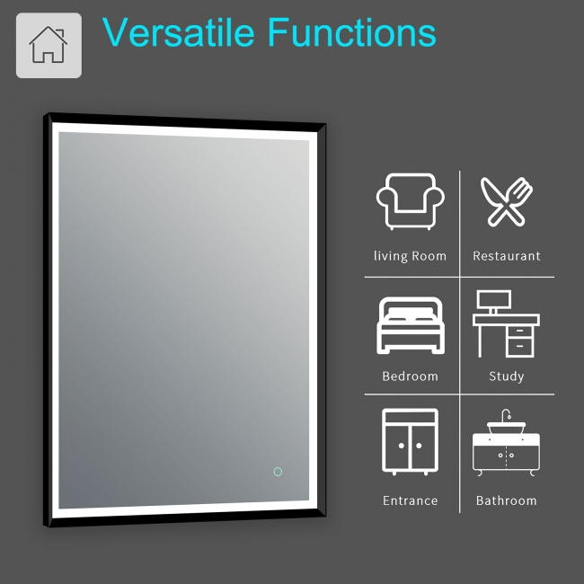 NEBULA 30" Backlit LED Illuminated Wall Mirror with Defogger, Matte Black