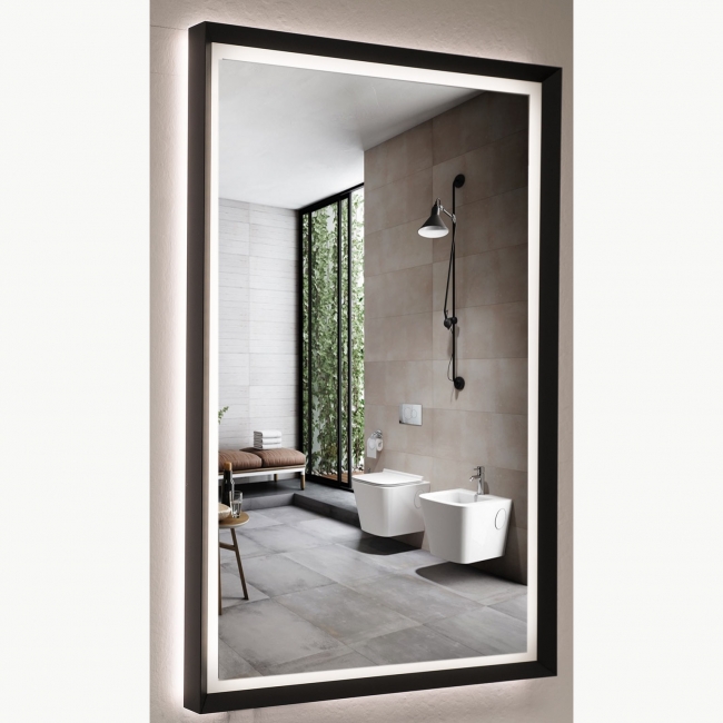 NEBULA 30" Backlit LED Illuminated Wall Mirror with Defogger, Matte Black