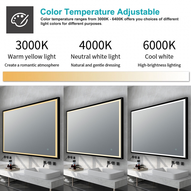 NEBULA 30" Backlit LED Illuminated Wall Mirror with Defogger, Matte Black