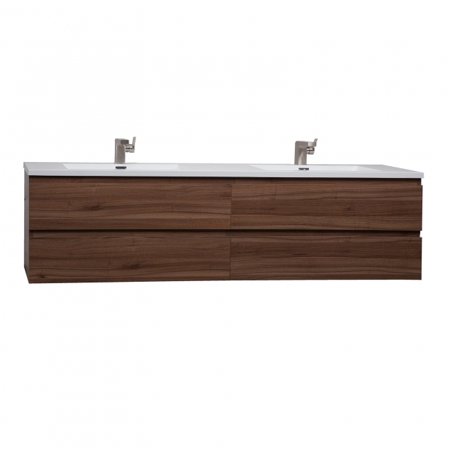 Angela 83.4" Contemporary Double Wall Mounted Bathroom Vanity, Walnlut TN-AG2120-WN