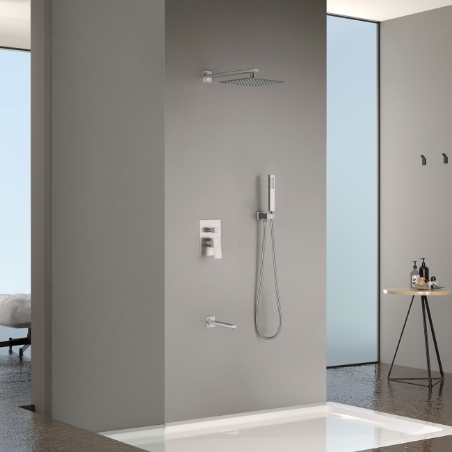 Essence Hardware Trinity River Shower System with Rainfall Shower ,Handheld and Tub Spout - Brushed Nickel