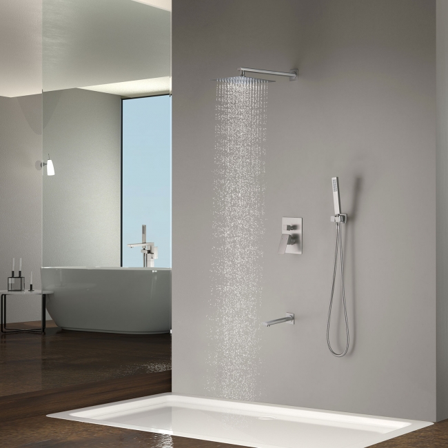 Essence Hardware Trinity River Shower System with Rainfall Shower ,Handheld and Tub Spout - Brushed NickelEssence Hardware Trinity River Shower System with Rainfall Shower ,Handheld and Tub Spout - Brushed Nickel