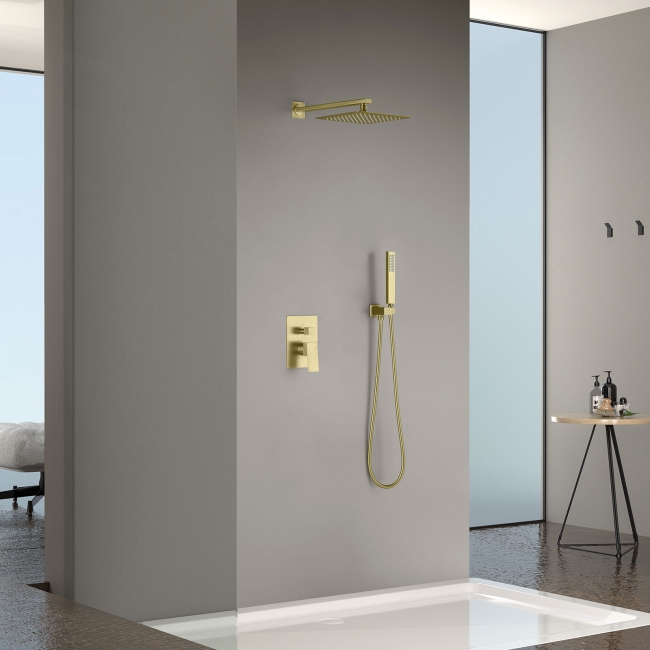 Essence Hardware Mercer Pressure Balance Shower Set with Rainfall and Handheld, Brushed Gold