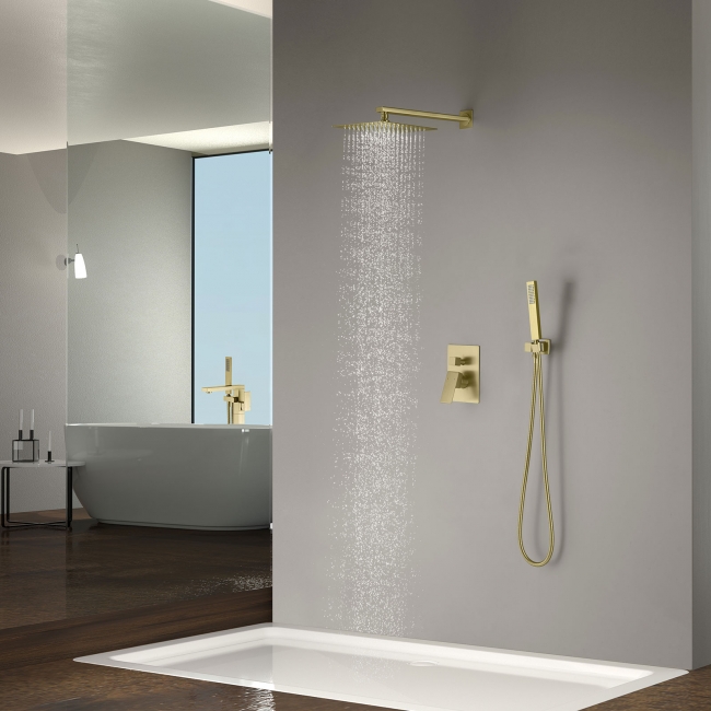 Essence Hardware Mercer Pressure Balance Shower Set with Rainfall and Handheld, Brushed Gold