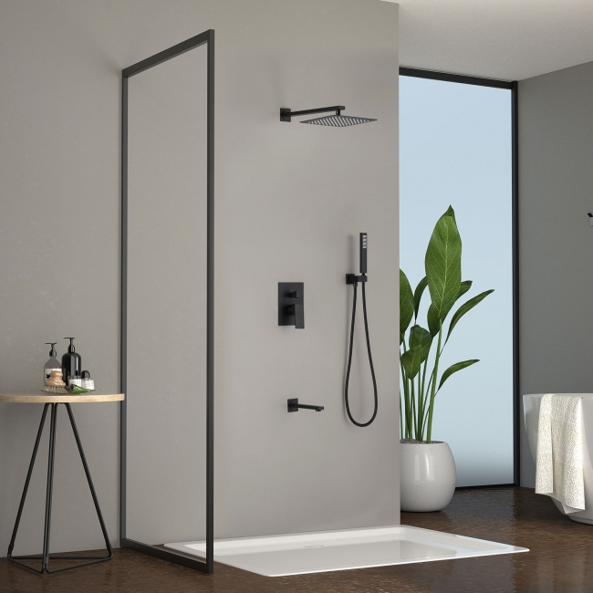 Essence Hardware Trinity River Shower System with Rainfall Shower ,Handheld and Tub Spout -Matte Black