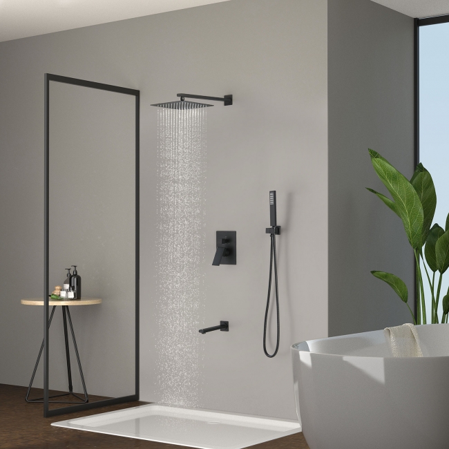 Essence Hardware Trinity River Shower System with Rainfall Shower ,Handheld and Tub Spout -Matte Black