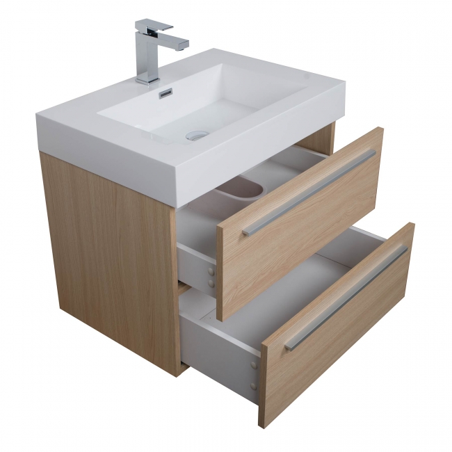 27" Wall Mounted Bathroom Vanity, White Oak